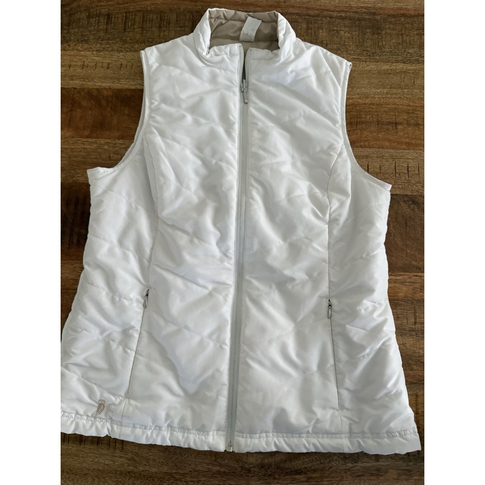 Sport Haley Reversible Puffer Vest Womens Medium White Tan Full Zip
